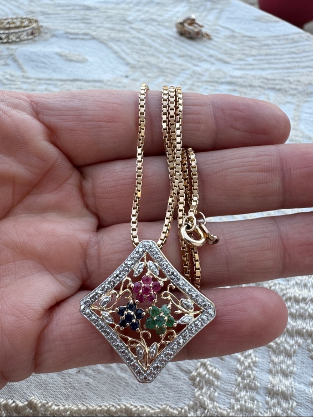 Ross-Simons Gold-Tone Multi-Gem Diamond-Shaped Pendant Necklace
